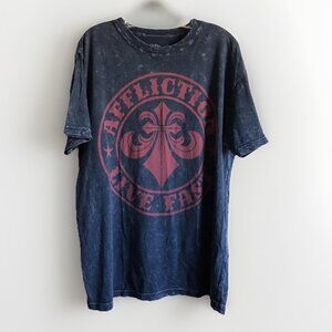 Affliction Black Tshirt Men's XL Live Fast Distressed Acid Wash Red Graphic Tee‎